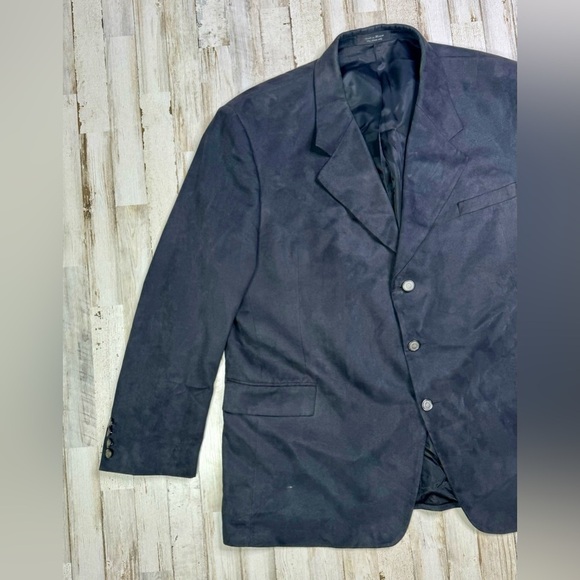 Andrew Fezza Suede Blazer 46R Black 3 Button Jacket - Picture 3 of 11